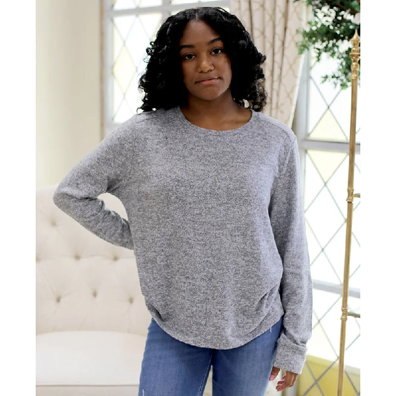 The Royal Standard TRS Brushed Hacci High Low Pullover Heather Gray Long Bell Sleeve