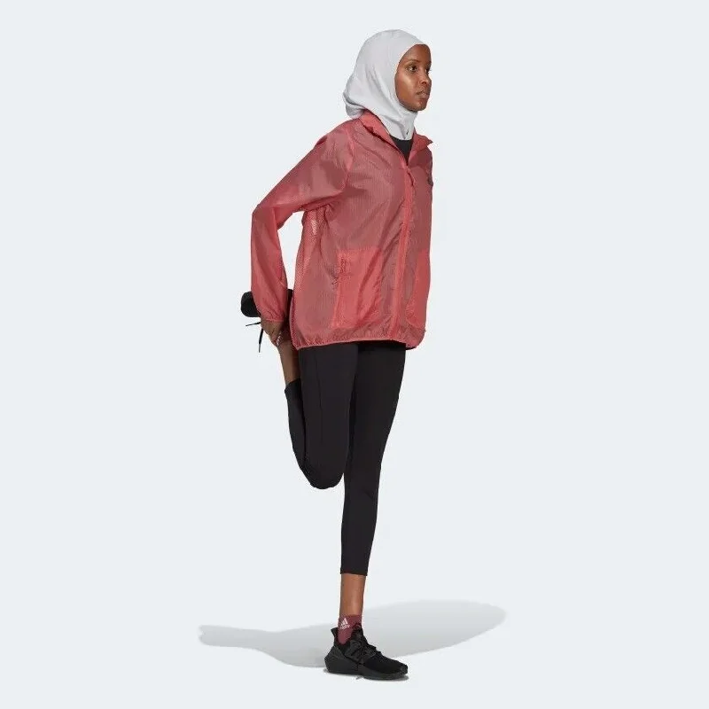 adidas Run icons Womens Running Jacket Winbreaker Ladies Fitness Coat Red Trench Coat Raincoat Waterproof Jacket