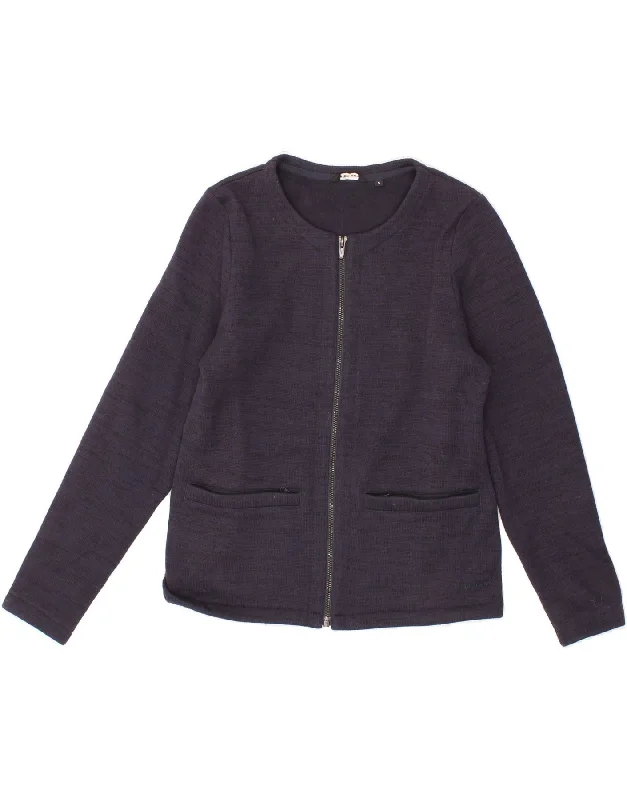 ROHAN Womens Cardigan Sweater UK 10 Small Navy Blue Flecked Polyester Real Fur Shearling Chenille ROHAN Womens Cardigan Sweater UK 10 Small Navy Blue Flecked Polyester Real Fur Shearling Chenille