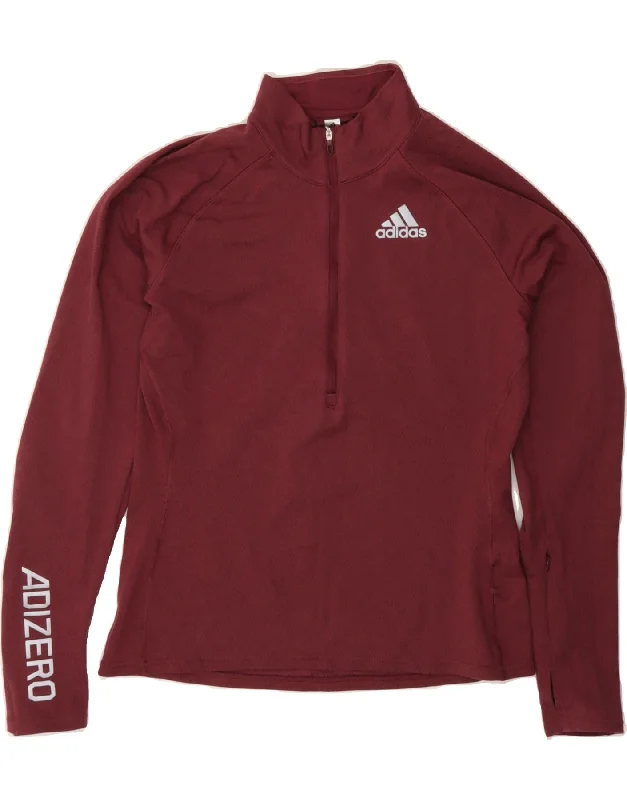 ADIDAS Womens Graphic Pullover Tracksuit Top UK 12/14 Medium Maroon Flutter Sleeve Feminine