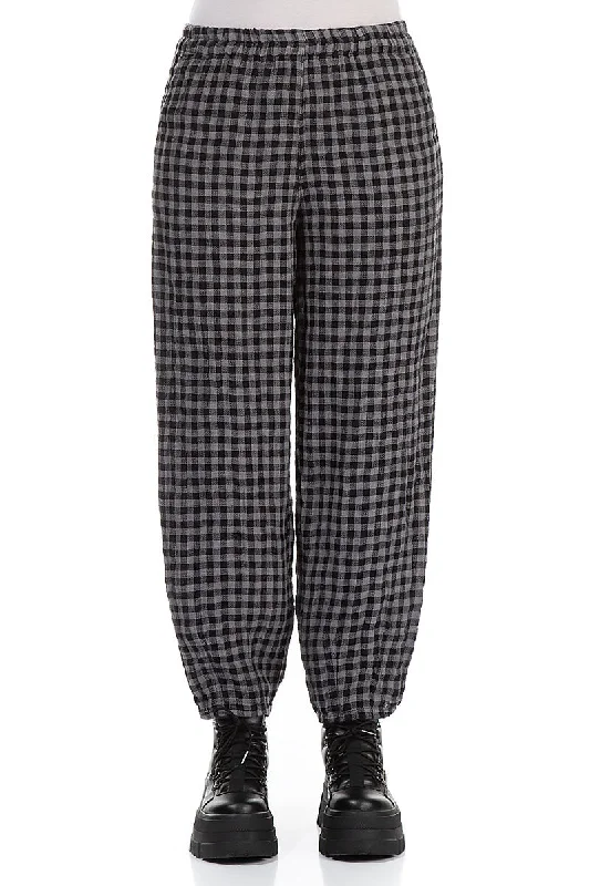 Grey Check Linen Pencil Trousers Trousers Fleece Cozy