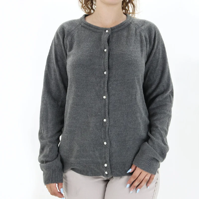 Women's Bead-Button Cardigan Sweater,Grey Soft Cozy Warm