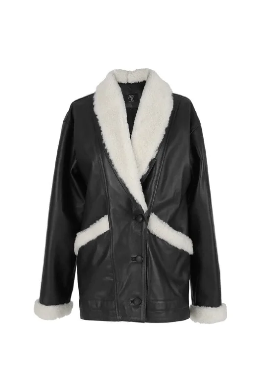 HAYDRA SHEARLING BLACK LEATHER JACKET Notch Collar Jacket Peter Pan Collar Jacket Cowl Neck Jacket HAYDRA SHEARLING BLACK LEATHER JACKET Notch Collar Jacket Peter Pan Collar Jacket Cowl Neck Jacket