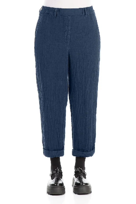 Roll Up Azure Mélange Linen Trousers Trousers cozy comfortable