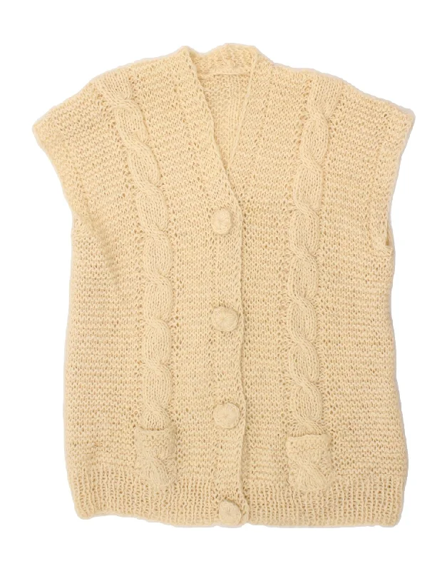 VINTAGE Womens Sleeveless Cardigan Sweater UK 18 XL Beige Zippered Front Buttoned Front Snap Front