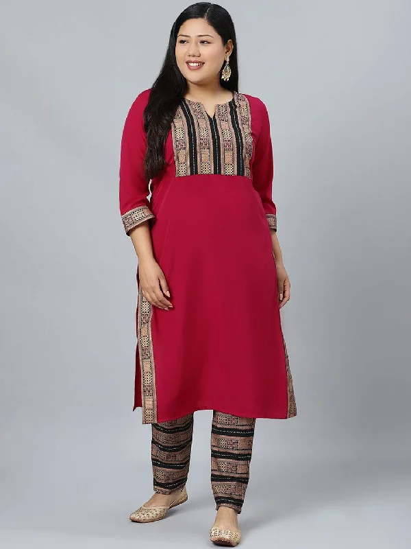 Sztori Plus Size Geometric Printed Straight Kurta With Trousers Trousers Tapered Slim Fit
