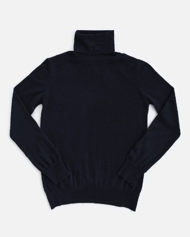 THE SUPER LIGHT ROLLNECK SWEATER | NAVY BLUE Rayon Fabric Velvet Fabric Corduroy Fabric