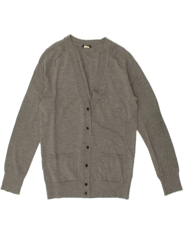 J. CREW Womens Cardigan Sweater UK 12 Medium Grey Merino Wool Silk Blend Satin Velvet J. CREW Womens Cardigan Sweater UK 12 Medium Grey Merino Wool Silk Blend Satin Velvet