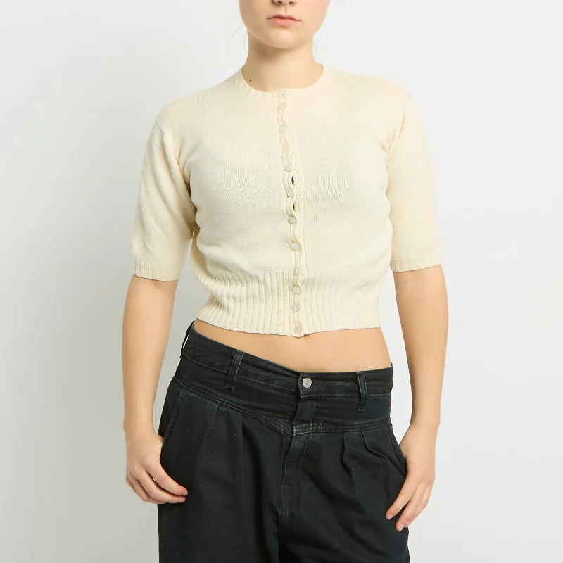 Short Sleeve Knit Cropped Cardigan - UK 8 Handmade Hand-knitted Hand-woven