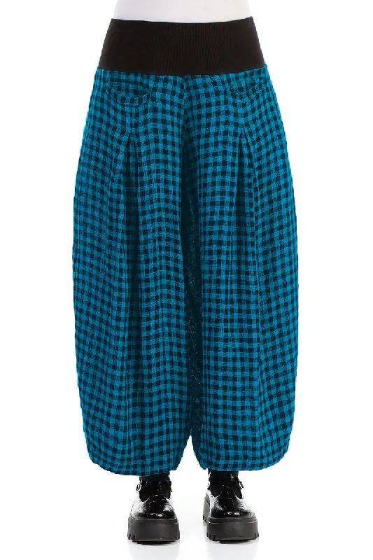 Loose Blue Check Linen Trousers Trousers Exclusive Limited