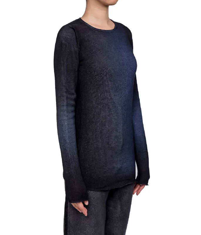 Mixed Indigo Cashmere Lightweight Sweater Silk Blend Satin Velvet