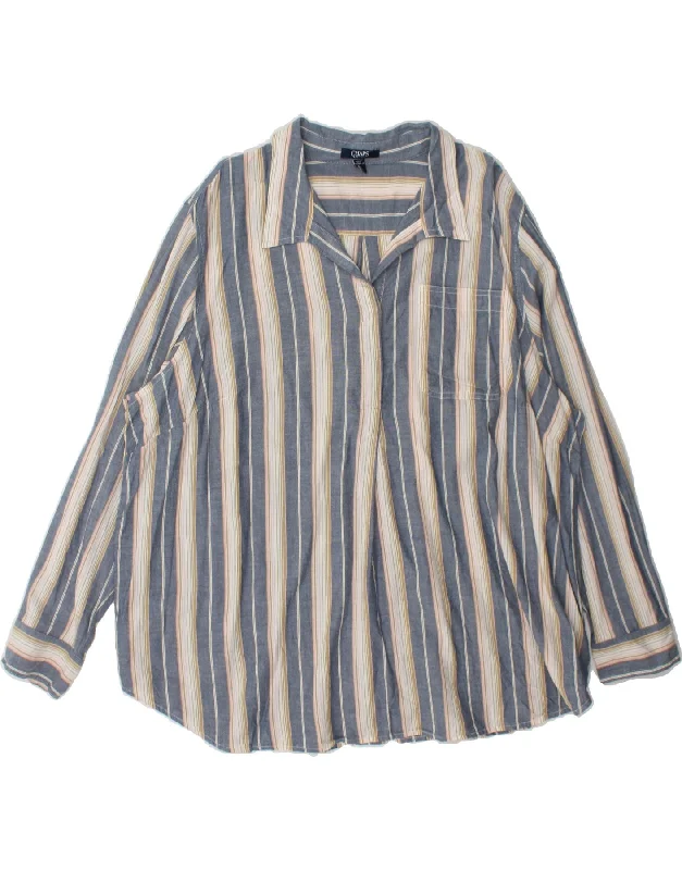 CHAPS Womens Pullover Shirt UK 20 2XL Navy Blue Striped Cotton Ruffled Neck Pullover