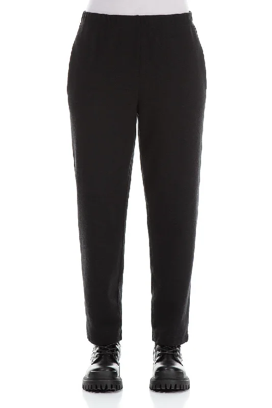 Straight Black Rib Cotton Wool Trousers Trousers Harem Relaxed Fit