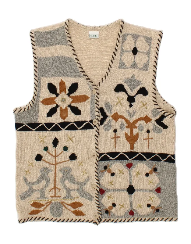 CANDA Womens Sleeveless Cardigan Sweater UK 14/16 Large Beige Fair Isle Elegant Classic Vintage CANDA Womens Sleeveless Cardigan Sweater UK 14/16 Large Beige Fair Isle Elegant Classic Vintage
