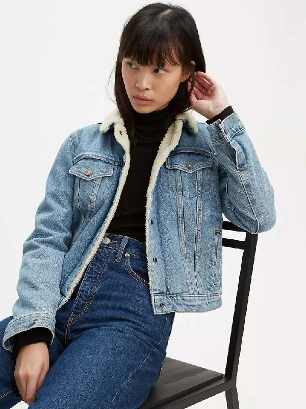 Levis 361360000 Womens Original Sherpa Trucker Denim Jacket Divided Blue Welt Pockets Slit Pockets Flap Pockets Levis 361360000 Womens Original Sherpa Trucker Denim Jacket Divided Blue Welt Pockets Slit Pockets Flap Pockets