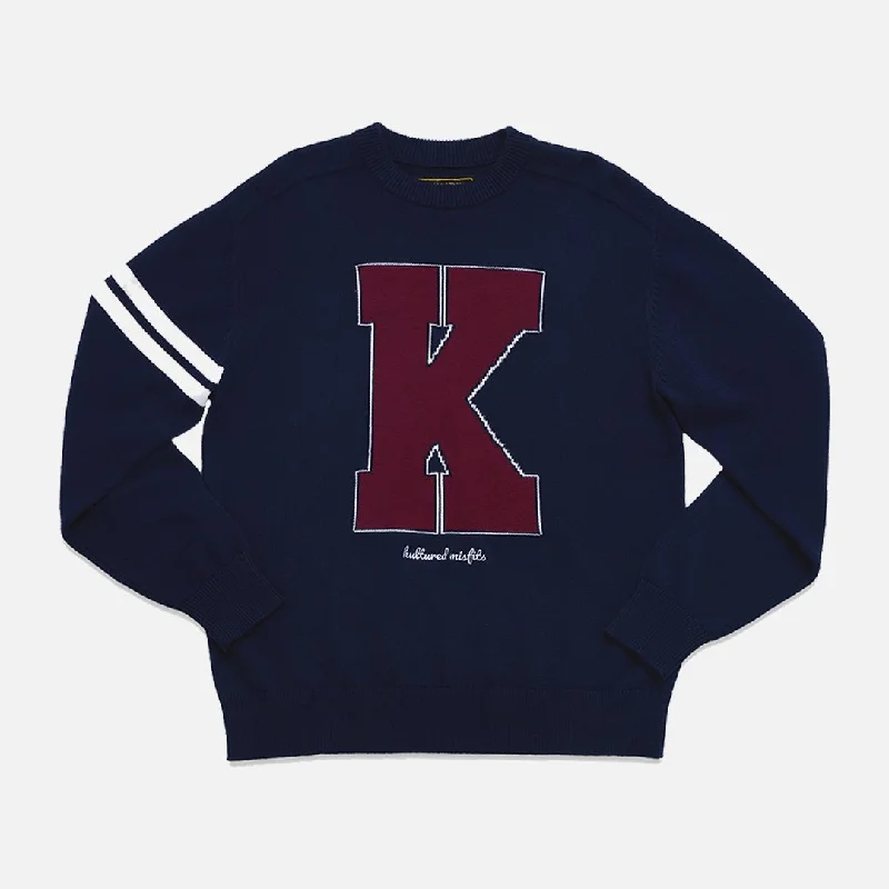 Kultured Misfits Varsity Knit Sweater Spandex Rayon Corduroy