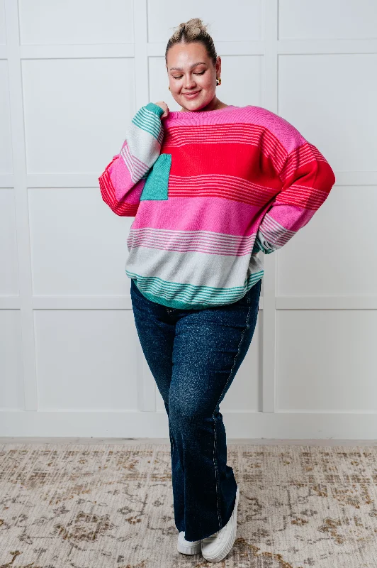 Hazel Blues® |  Gradual Feelings Striped Sweater Collared Crew Neck Turtle Neck