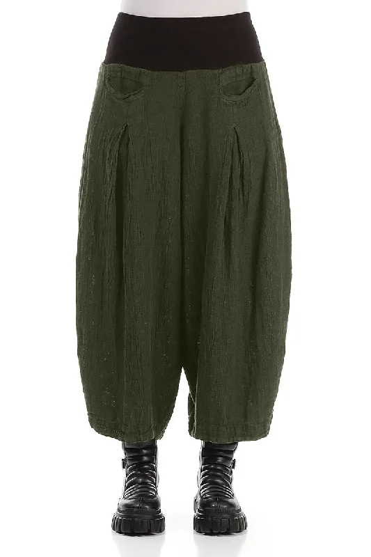 Loose Olive Mélange Linen Trousers Trousers versatile all-occasion