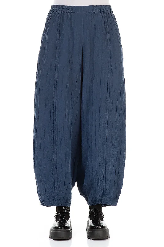 Taper Denim Blue Crinkled Trousers Trousers cozy soft