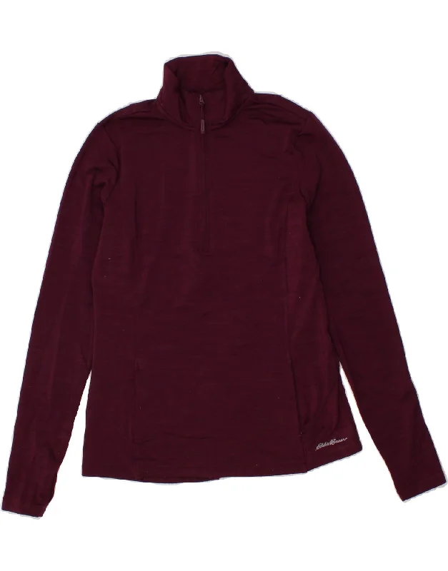 EDDIE BAUER Womens Zip Neck Pullover Tracksuit Top UK 10 Small Maroon Set Sleeve Pullover