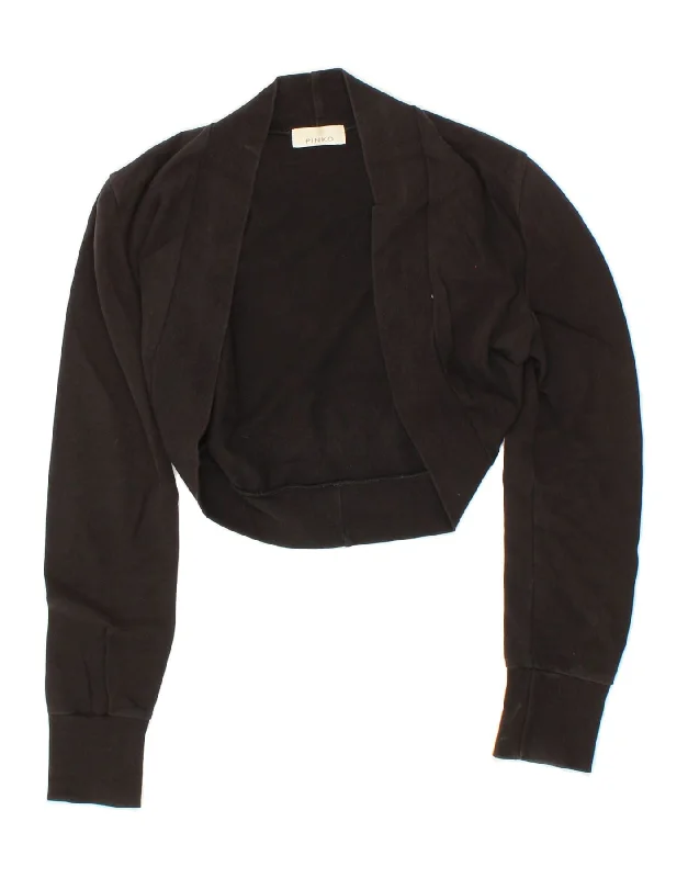 PINKO Womens Graphic Long Sleeve Cardigan Top UK 14 Large Black Cotton Satin Fabric Silk Fabric Chiffon Fabric