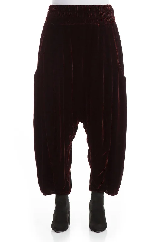 Baggy Loose Burgundy Silk Velvet Trousers Trousers Seasonal Trendy