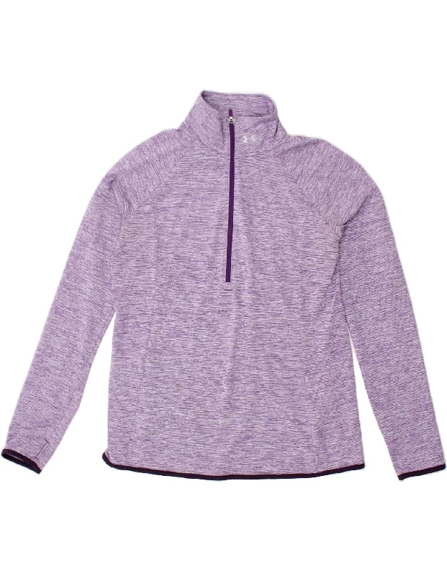 UNDER ARMOUR Womens Pullover Tracksuit Top UK 16 Large Purple Pinstripe Alpaca Blend Soft