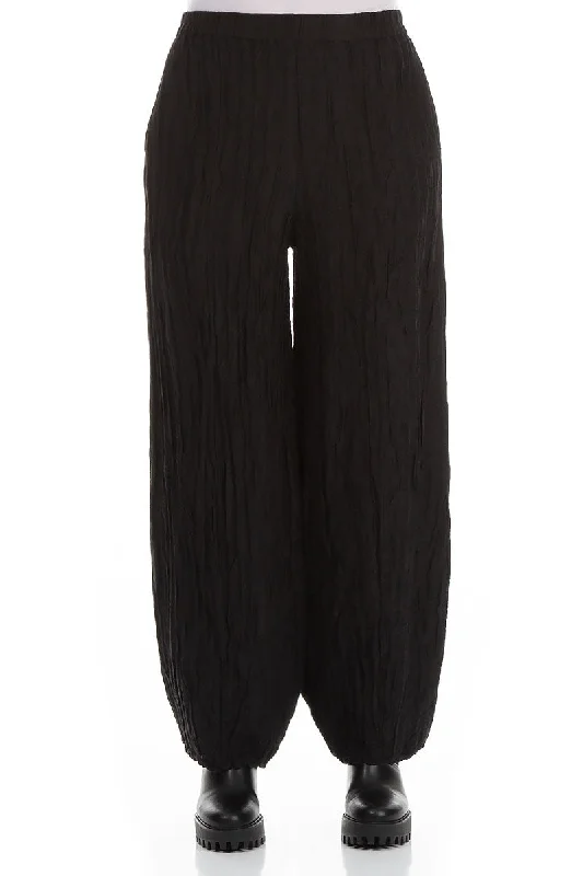 Long Black Crinkled Trousers Trousers Exclusive Limited