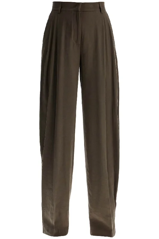 khaki wide leg viscose trousers with front pleats T170471E TNV121 KAKI Trousers versatile all-occasion