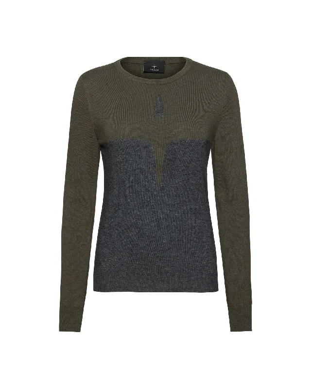 Cashmere & Wool star logo crew sweater - Earth Grey Spandex Blend Rayon Blend Denim Blend