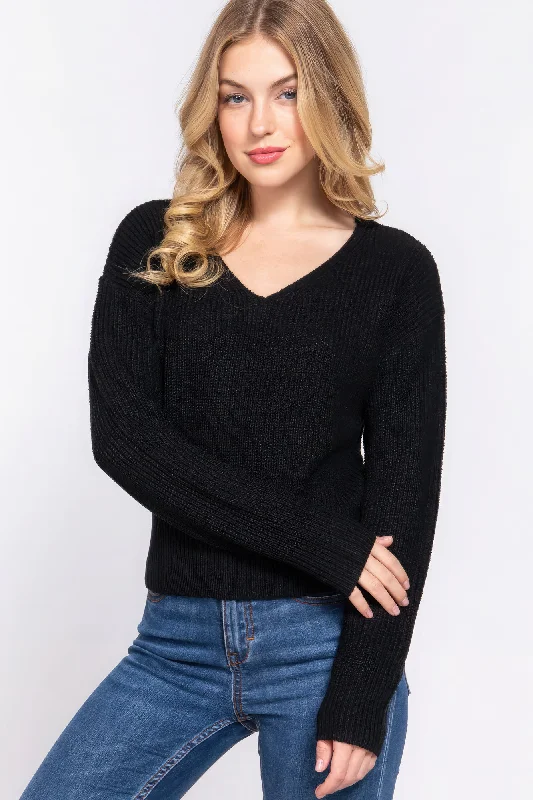 Dolman Slv Strappy Open Back Sweater Cashmere Blend Cotton Blend Poly Blend