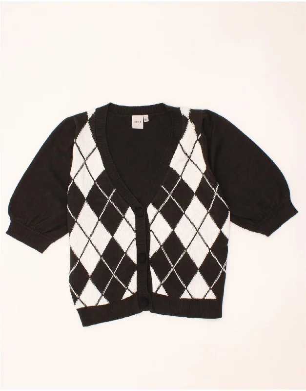 ICHI Womens Short Sleeve Cardigan Sweater UK 10 Small Black Argyle/Diamond Jersey Fabric Tulle Fabric Batik Fabric ICHI Womens Short Sleeve Cardigan Sweater UK 10 Small Black Argyle/Diamond Jersey Fabric Tulle Fabric Batik Fabric