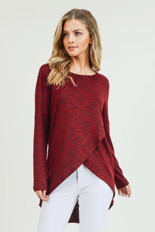 Surplice Wrap Tunic Sweater Top Collared Crew Neck Turtle Neck