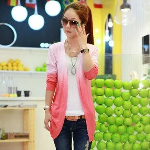 Slim Candy Bicolor Crochet Knit Top Thin Blouse Long Size Lace Cardigan Sweater Coat Fleece Fabric Down Fabric Feather Fabric