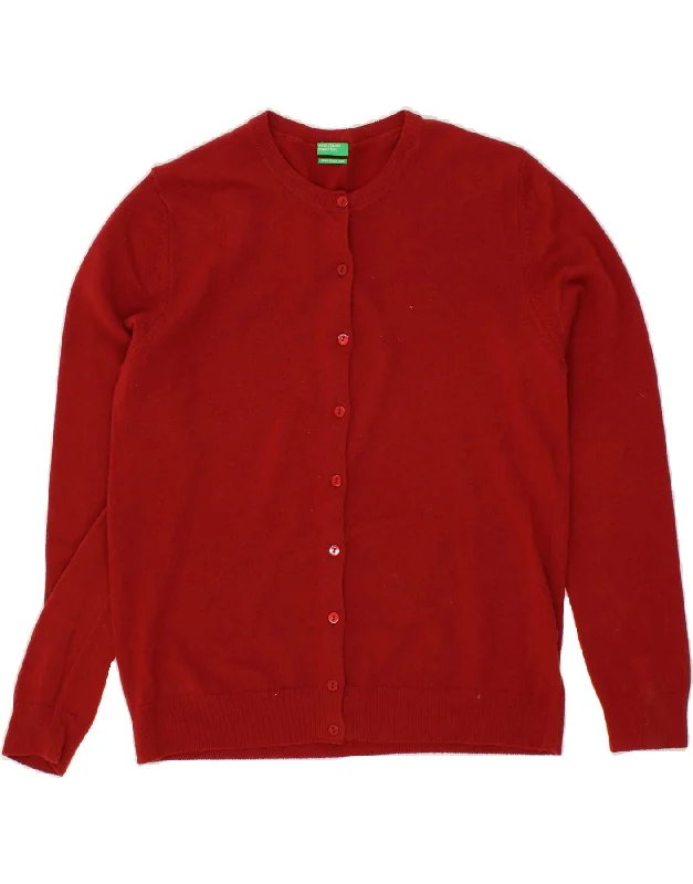 BENETTON Womens Cardigan Sweater UK 16 Large Red Virgin Wool Real Fur Shearling Chenille BENETTON Womens Cardigan Sweater UK 16 Large Red Virgin Wool Real Fur Shearling Chenille
