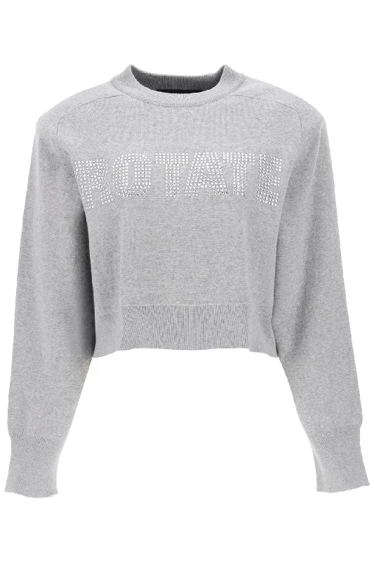 Cropped Sweater With Rhinestone-studded Logo - Grigio Wool Sweater Cotton Sweater Cashmere Sweater Cropped Sweater With Rhinestone-studded Logo - Grigio Wool Sweater Cotton Sweater Cashmere Sweater