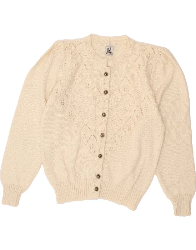 VINTAGE Womens Cardigan Sweater UK 14 Medium Off White Wool Sequined Glittery Shiny