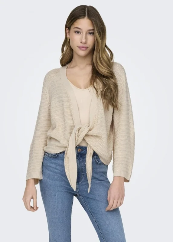 Women's Textured Tied Cardigan,Light Beige Lace Blend Ribbed Blend Corduroy Blend