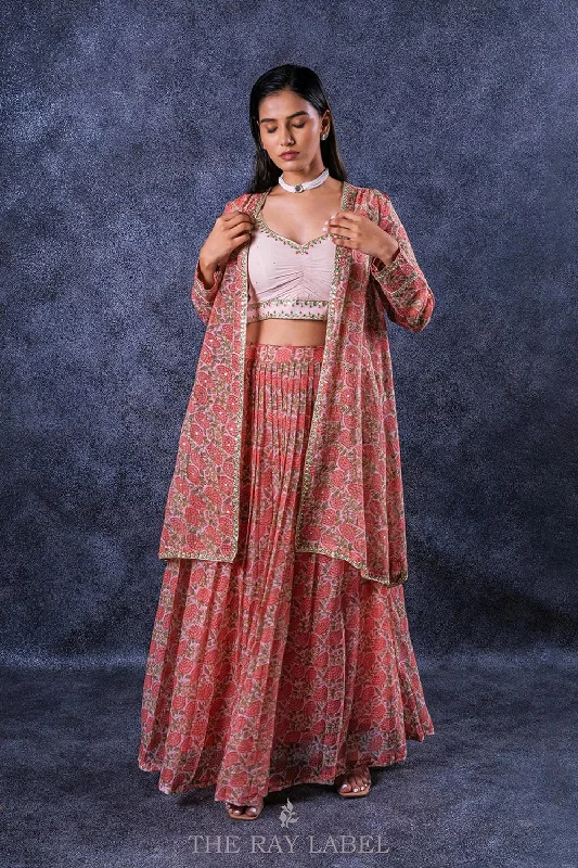 Peach Blockprinted Lehenga & Jacket Set Print Jacket Jacquard Jacket Embroidered Jacket Peach Blockprinted Lehenga & Jacket Set Print Jacket Jacquard Jacket Embroidered Jacket