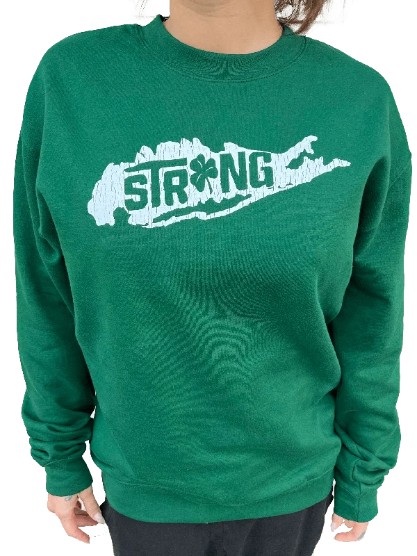 Long Island Strong Clover Crew Sweater Mesh Blend Leather Blend Suede Blend