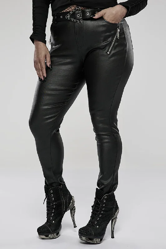 Black Elasticity Glued Woven Fabric Sexy Tight Metal Zipper Belt Decoration Women's Plus Size Punk Trousers Trousers Modern Contemporary Black Elasticity Glued Woven Fabric Sexy Tight Metal Zipper Belt Decoration Women's Plus Size Punk Trousers Trousers Modern Contemporary