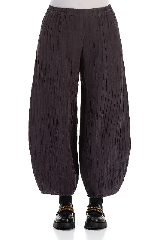 Taper Crinkled Vintage Violet Silk Linen Trousers Trousers Brand Named