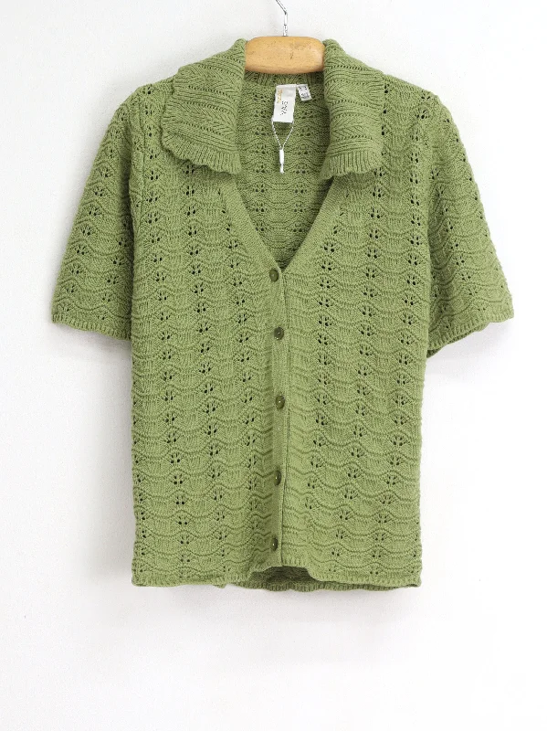 Women's Textured Cardigan,Green Elasticated Padded Insulated