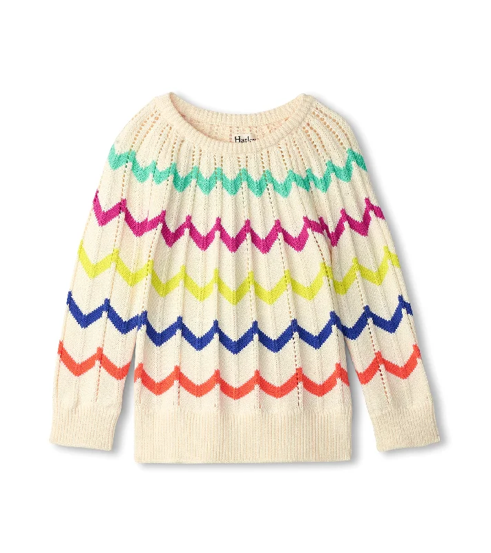 Rainbow Chevron Raglan Pullover Sweater Slim Sleeve Pullover