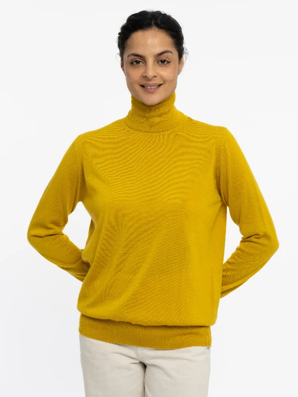 THE SUPER LIGHT ROLLNECK SWEATER | TURMERIC Spandex Blend Rayon Blend Denim Blend