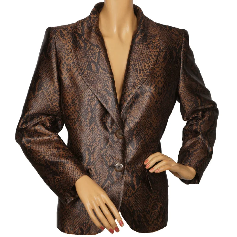Vintage 1980s Yves St Laurent Suit Jacket Brown Snakeskin Pattern Ladies M 40 A-Line Jacket Boat Neck Shawl Collar Vintage 1980s Yves St Laurent Suit Jacket Brown Snakeskin Pattern Ladies M 40 A-Line Jacket Boat Neck Shawl Collar