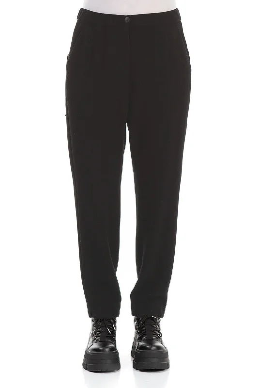 Straight Leg Black Cotton Jersey Trousers Trousers Denim Blue