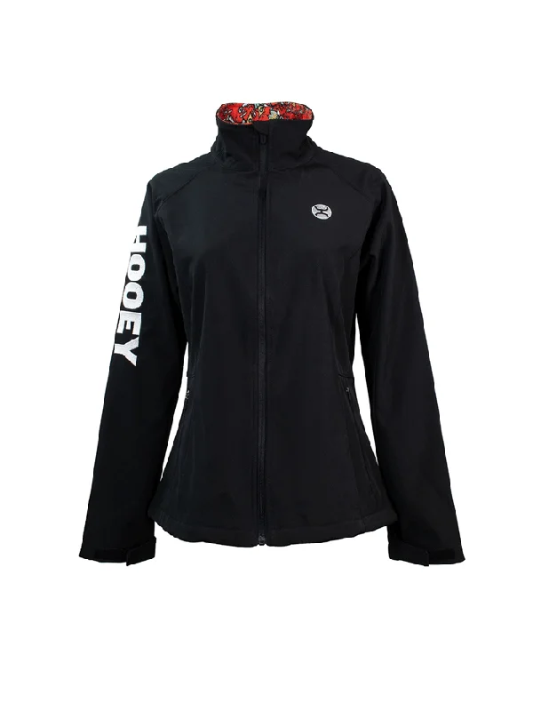 Hooey HJ105BK Womens Softshell Jacket With Red Floral Print Lining Black Snapped Jacket Toggled Jacket Drawstring Jacket Hooey HJ105BK Womens Softshell Jacket With Red Floral Print Lining Black Snapped Jacket Toggled Jacket Drawstring Jacket