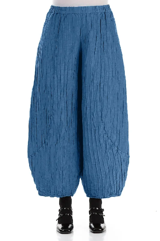 Taper Crinkled Azure Silk Linen Trousers Trousers Prom Sequined