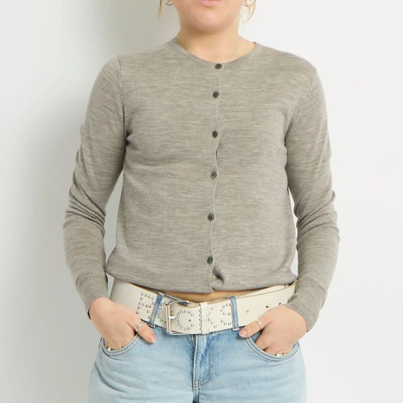 Fine Knit Cardigan - UK 8 Crew Neck V-Neck Turtle Neck